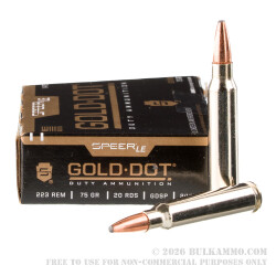 20 Rounds of .223 Rem Ammo by Speer Gold Dot - 75gr SP