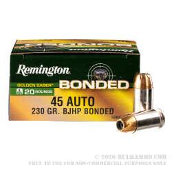 20 Rounds of .45 ACP Ammo by Remington Golden Saber Bonded - 230gr BJHP