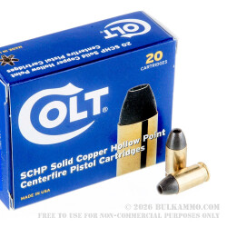 20 Rounds of .380 ACP Ammo by Colt - 80gr SCHP