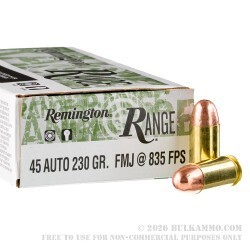 50 Rounds of .45 ACP Ammo by Remington Range - 230gr FMJ