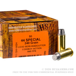 50 Rounds of .44 S&W Spl Ammo by HSM Cowboy Action - 240gr LSWC