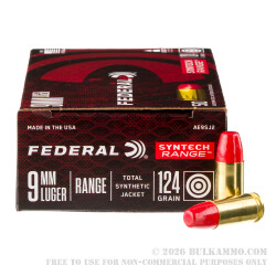 500 Rounds of 9mm Ammo by Federal Syntech Range - 124gr Total Synthetic Jacket