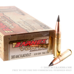 200 Rounds of .300 AAC Blackout Ammo by Barnes VOR-TX - 120gr TAC-TX BT 200 Rounds of .300 AAC Blackout Ammo by Barnes VOR-TX - 120gr TAC-TX BT