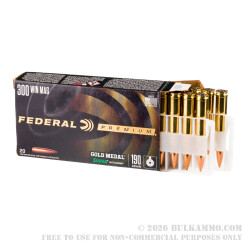 20 Rounds of .300 Win Mag Ammo by Federal - 190gr Sierra Matchking HPBT 