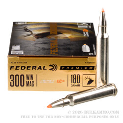 20 Rounds of .300 Win Mag Ammo by Federal Vital-Shok - 180gr Trophy Bonded Tip
