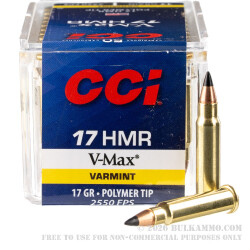 50 Rounds of .17HMR Ammo by CCI - 17gr V-Max