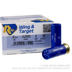 250 Rounds of 12ga Ammo by Rio Wing & Target - 1 ounce #8 shot