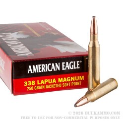 20 Rounds of .338 Lapua Ammo by Federal American Eagle - 250gr SP