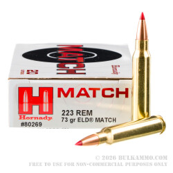 20 Rounds of .223 Ammo by Hornady - 73gr ELD Match