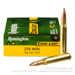 20 Rounds of .270 Win Ammo by Remington Core-Lokt - 100 gr PSP