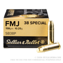50 Rounds of .38 Spl Ammo by Sellier & Bellot - 158gr FMJ