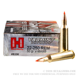 20 Rounds of .22-250 Ammo by Hornady Varmint Express - 50gr V-MAX