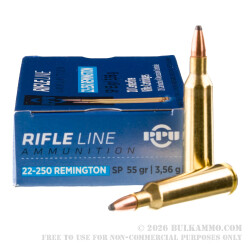 20 Rounds of .22-250 Rem Ammo by Prvi Partizan - 55gr SP