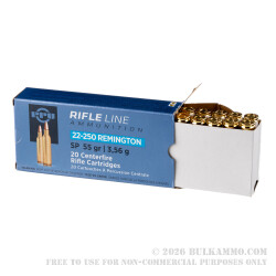 20 Rounds of .22-250 Rem Ammo by Prvi Partizan - 55gr SP