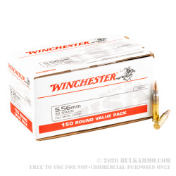 150 Rounds of 5.56x45 Ammo by Winchester USA - 55gr FMJ