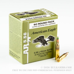 90 Rounds of 5.56x45 Ammo by Federal American Eagle - Lake City - 62gr FMJ M855