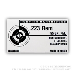 500  Rounds of .223 Ammo by Tula - 55gr FMJ