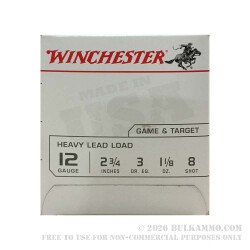 25 Rounds of 12ga Ammo by Winchester USA - 2 3/4" 1 1/8 ounce #8 shot