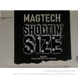 300 Rounds of .38 Spl Ammo by Magtech Shootin' Size - 158gr FMJFN 300 Rounds of .38 Spl Ammo by Magtech Shootin' Size - 158gr FMJFN