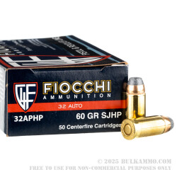 50 Rounds of .32 ACP Ammo by Fiocchi - 60gr SJHP