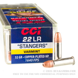 100 Rounds of .22 LR Ammo by CCI Stangers - 32gr CPHP