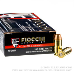 50 Rounds of .40 S&W Ammo by Fiocchi - 180gr FMJ