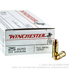 50 Rounds of .25 ACP Ammo by Winchester - 50gr FMJ