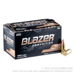 500 Rounds of 9mm Ammo by Blazer Brass - 115gr FMJ