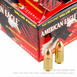 500  Rounds of 9mm Ammo by Federal American Eagle - 115gr FMJ