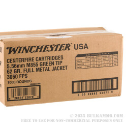 1000 Rounds of 5.56x45 Ammo by Winchester USA - 62gr FMJ M855