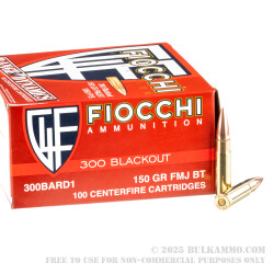 100 Rounds of .300 AAC Blackout Ammo by Fiocchi - 150gr FMJBT