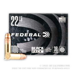 1100 Rounds of .22 LR Ammo by Federal Black Pack - 38gr CPHP