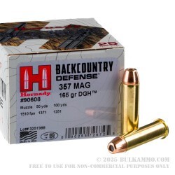 25 Rounds of .357 Magnum Ammo by Hornady Backcountry Defense - 165gr DGH