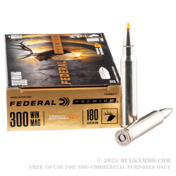 20 Rounds of .300 Win Mag Ammo by Federal Vital-Shok - 180gr Trophy Bonded Tip