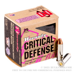 25 Rounds of .38 Spl Ammo by Hornady - Critical Defense Lite - 90gr FTX