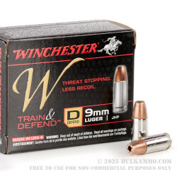 200 Rounds of 9mm Ammo by Winchester W Train & Defend - 147gr JHP