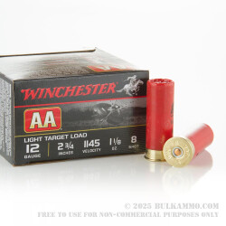 250 Rounds of 12ga Ammo by Winchester -  AA Light Target #8 Shot