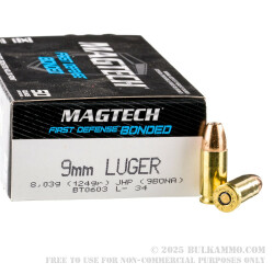 1000 Rounds of 9mm Ammo by Magtech - 124gr JHP