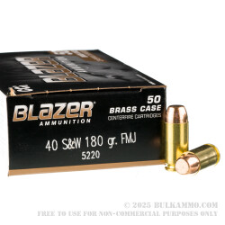 1000 Rounds of .40 S&W Ammo by Blazer Brass - 180gr FMJ