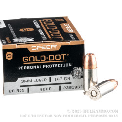 20 Rounds of 9mm Ammo by Speer - 147gr JHP