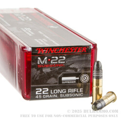 100 Rounds of .22 LR Ammo by Winchester M-22 Subsonic - 45 gr RN