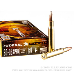 20 Rounds of 30-06 Springfield Ammo by Federal Fusion - 150gr Bonded SP