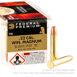 50 Rounds of .22 WMR Ammo by Federal - 30gr JHP TNT