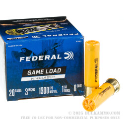 25 Rounds of 20ga Ammo by Federal Game Load Upland Hi-Brass - 1 1/4 ounce #6 shot