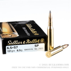 20 Rounds of 6.5x57mm Mauser Ammo by Sellier & Bellot - 131gr SP