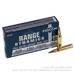 20 Rounds of .308 Win Ammo by Fiocchi - 150gr FMJBT