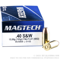 50 Rounds of .40 S&W Ammo by Magtech - 165gr FMJ FN