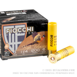 25 Rounds of 20ga 3" Ammo by Fiocchi - 1 1/4 ounce #6 shot