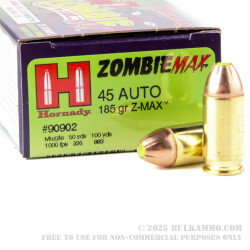 20 Rounds of .45 ACP Ammo by Hornady - 185gr Zombie Z-Max