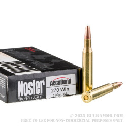 20 Rounds of .270 Win Ammo by Nosler Trophy Grade Ammunition - 130gr Accubond Polymer Tipped